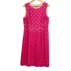 Coldwater Creek A Line Dress Size 14‎ Hot Pink Lace Overlay Lined Round Neck
